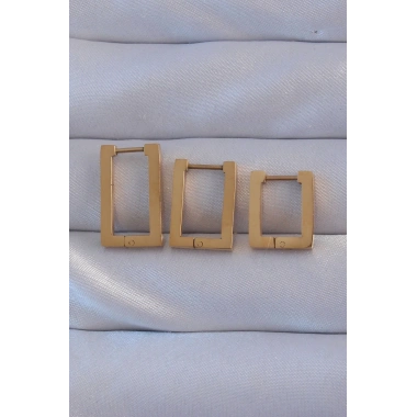 316L Çelik Gold Renk Dikdörtgen Küpe Seti