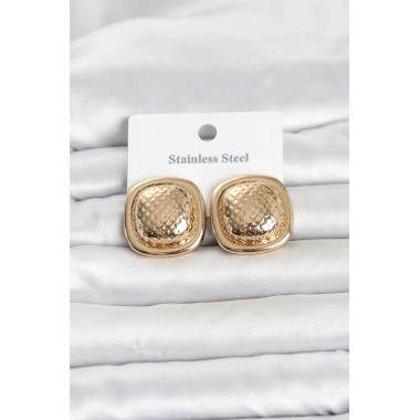 316L Çelik Gold Renk Düğme Model Kadın Küpe