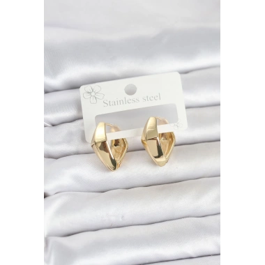 316L Çelik Gold Renk Elmas Model Halka Kadın Küpe