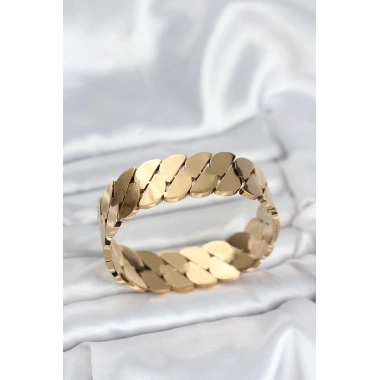 316L Çelik Gold Renk Ezme Zincir Model Kadın Kelepçe Bileklik