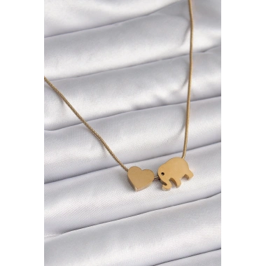 316L Çelik Gold Renk Fil Kalp Figürlü Kadın Kolye