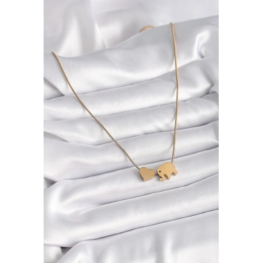 316L Çelik Gold Renk Fil Kalp Figürlü Kadın Kolye