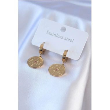 316L Çelik Gold Renk Göz İşleme Zirkon Taş Detay Kadın Küpe