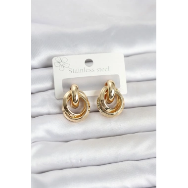 316L Çelik Gold Renk Halka Model Kadın Küpe
