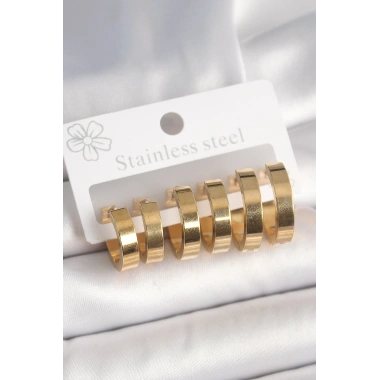 316L Çelik Gold Renk Halka Model Kadın Küpe Seti
