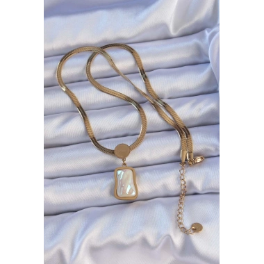 316L Çelik Gold Renk İtalyan Zincir Ezme Taşlı Kolye