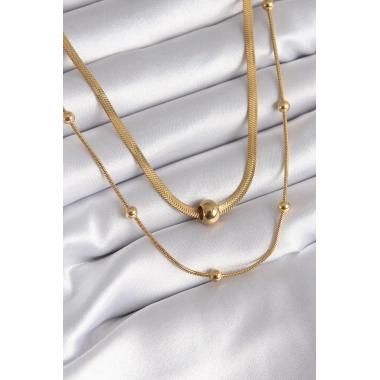 316L Çelik Gold Renk İtalyan Zincir Model Topçuk Detay Kadın Kolye