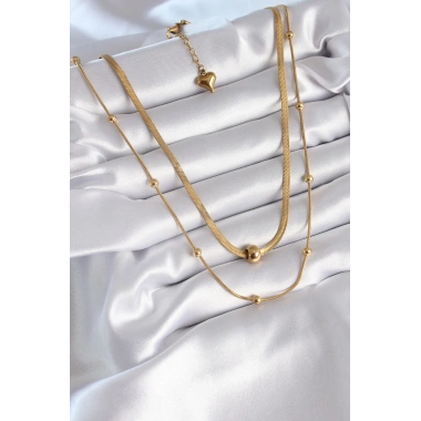 316L Çelik Gold Renk İtalyan Zincir Model Topçuk Detay Kadın Kolye