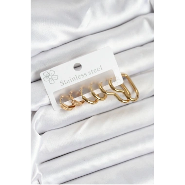 316L Çelik Gold Renk Kadın Küpe Seti