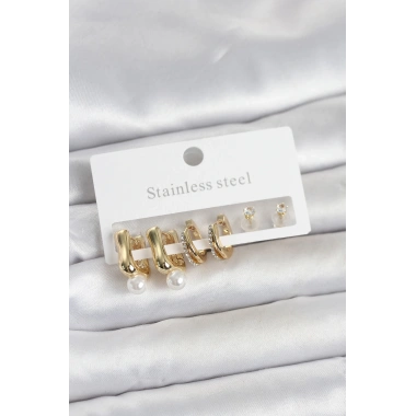 316L Çelik Gold Renk Kadın Küpe Seti