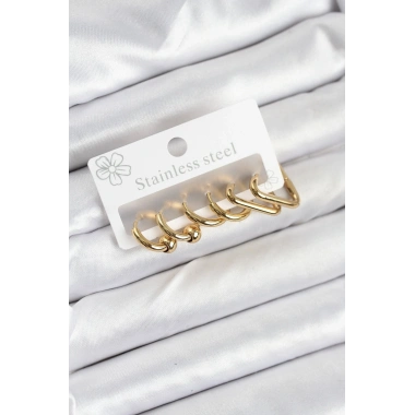 316L Çelik Gold Renk Kadın Küpe Seti