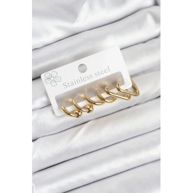 316L Çelik Gold Renk Kadın Küpe Seti