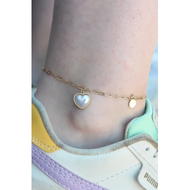 316L Çelik Gold Renk Kalp Model Kadın Halhal