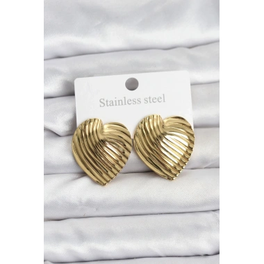 316L Çelik Gold Renk Kalp Model Kadın Küpe