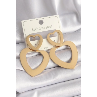 316L Çelik Gold Renk Kalp Model Kadın Küpe