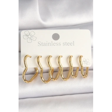 316L Çelik Gold Renk Kalp Model Kadın Küpe Seti