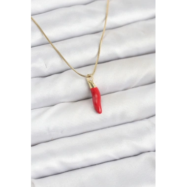 316L Çelik Gold Renk Kapya Kırmızı Biber Model Kadın Kolye