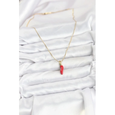 316L Çelik Gold Renk Kapya Kırmızı Biber Model Kadın Kolye