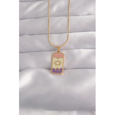 316L Çelik Gold Renk Karışık Mineli Ay Figür Tarot Kolye