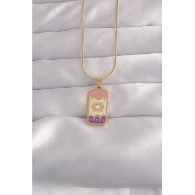 316L Çelik Gold Renk Karışık Mineli Ay Figür Tarot Kolye