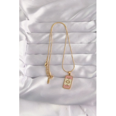 316L Çelik Gold Renk Karışık Mineli Ay Figür Tarot Kolye