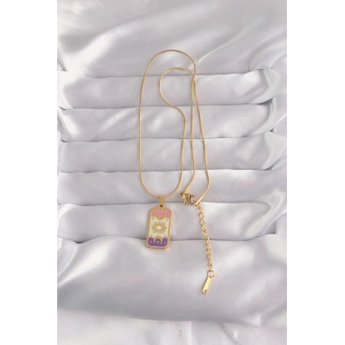 316L Çelik Gold Renk Karışık Mineli Ay Figür Tarot Kolye