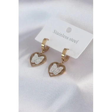 316L Çelik Gold Renk Kelebek Model Zirkon Taş Detay Kadın Küpe