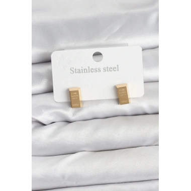 316L Çelik Gold Renk Külçe Altın Model Kadın Küpe