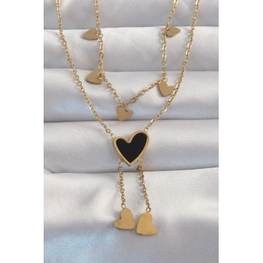 316L Çelik Gold Renk Mineli Çoklu Kalp Kolye