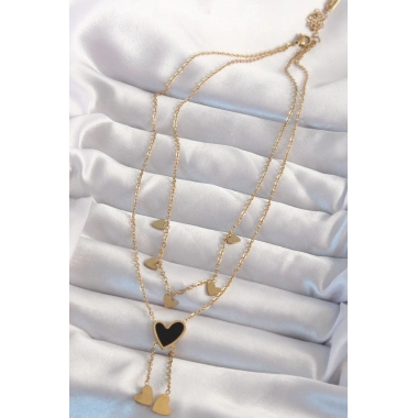 316L Çelik Gold Renk Mineli Çoklu Kalp Kolye