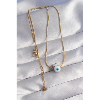 316L Çelik Gold Renk Mineli Nazar Model Kolye