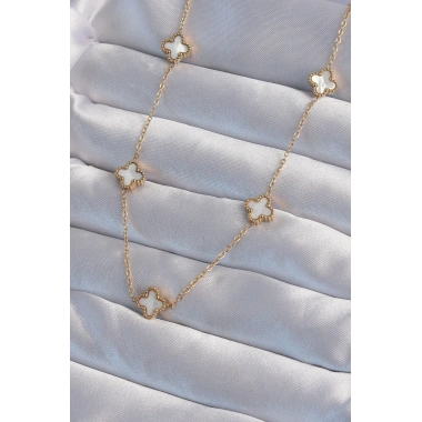 316L Çelik Gold Renk Minimal Beyaz Sedefli Yonca Kolye