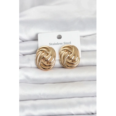 316L Çelik Gold Renk Motif Desen Model Kadın Küpe