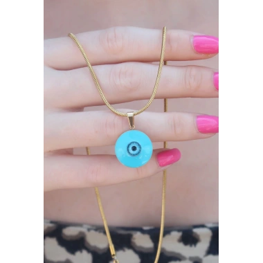 316L Çelik Gold Renk Nazar Boncuk Model Kadın Kolye