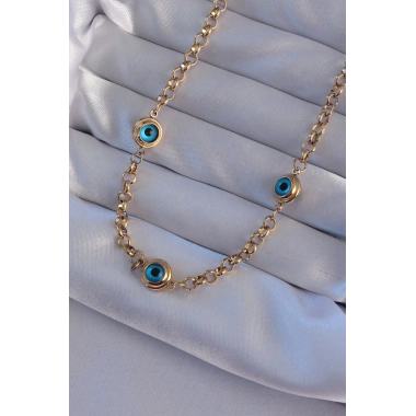 316L Çelik Gold Renk Nazar Boncuk Model Kolye