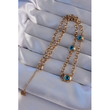 316L Çelik Gold Renk Nazar Boncuk Model Kolye