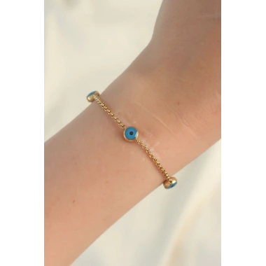 316L Çelik Gold Renk Nazar Boncuk Tasarımlı Bileklik