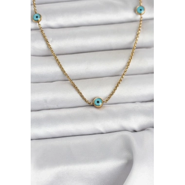 316L Çelik Gold Renk Nazarlı Model Kadın Kolye