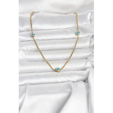 316L Çelik Gold Renk Nazarlı Model Kadın Kolye