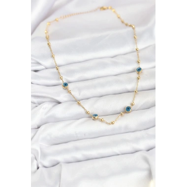 316L Çelik Gold Renk Nazarlı ve Topçuklu Model Kadın Kolye