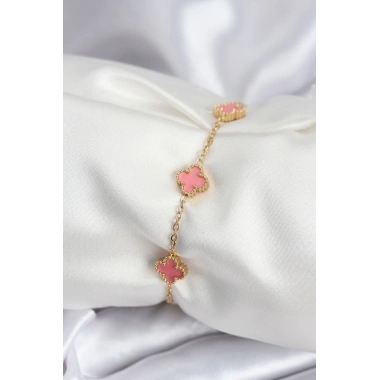316L Çelik Gold Renk Pembe Baby Boy Yonca Kadın Bileklik
