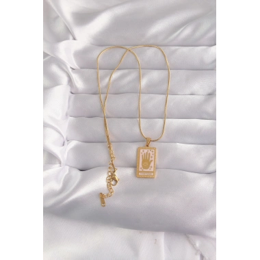 316L Çelik Gold Renk Pembe Mineli El Figür Tarot Kolye