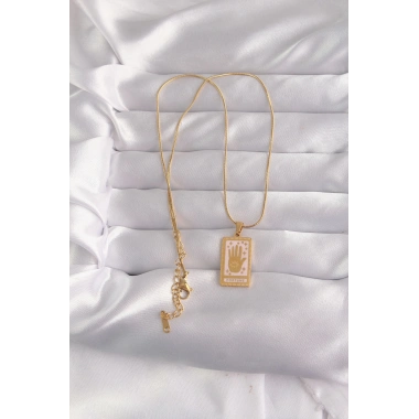 316L Çelik Gold Renk Pembe Mineli El Figür Tarot Kolye