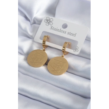 316L Çelik Gold Renk Pentagram Yıldızı İşleme Model Kadın Küpe