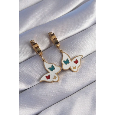 316L Çelik Gold Renk Renkli Mineli Kelebek Küpe