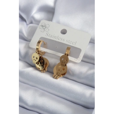 316L Çelik Gold Renk Sallantı Kuru Kafa Model Kadın Küpe