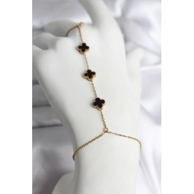 316L Çelik Gold Renk Siyah Yonca Model Kadın Şahmeran