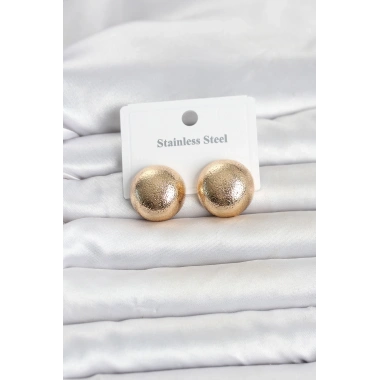316L Çelik Gold Renk Top Model Kadın Küpe