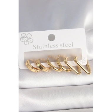 316L Çelik Gold Renk Üçgen Halka Model Kadın Küpe Seti