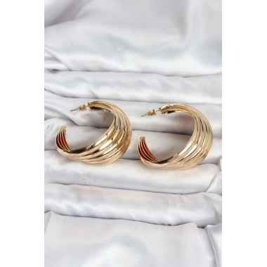 316L Çelik Gold Renk Yarım Halka Model Kadın Küpe
